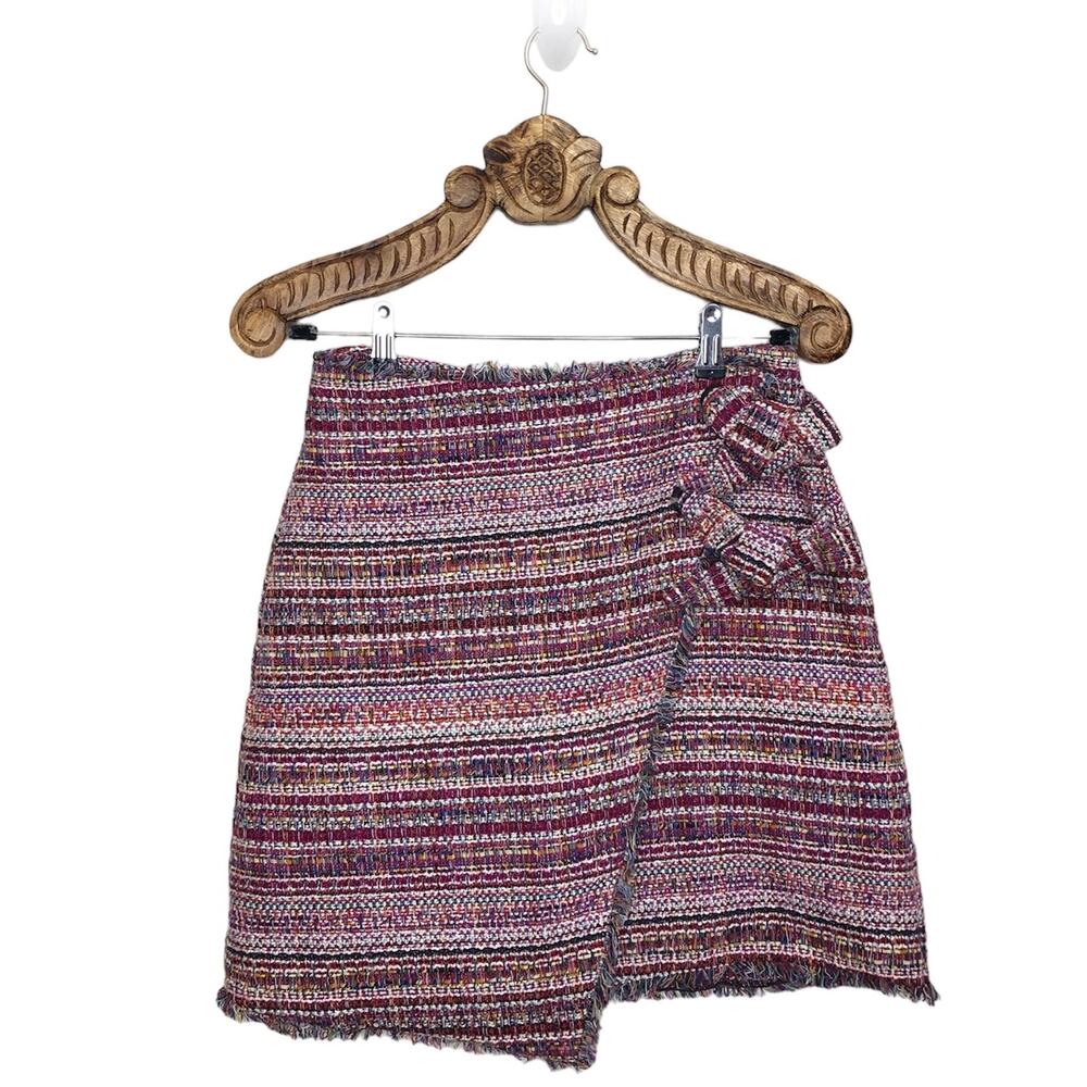 Halogen Faux Wrap Skirt Tweed Multicolor Rainbow Tie Accent Asymmetric 6